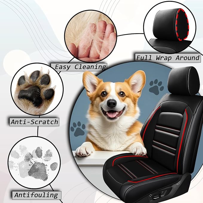 Seat Covers for Dodge ram 3500 2004-2011 | 5-Seats Leather Seat Covers, Easy to Install Automotive Seat Covers Full Set (Full Set, Black&Red Line)