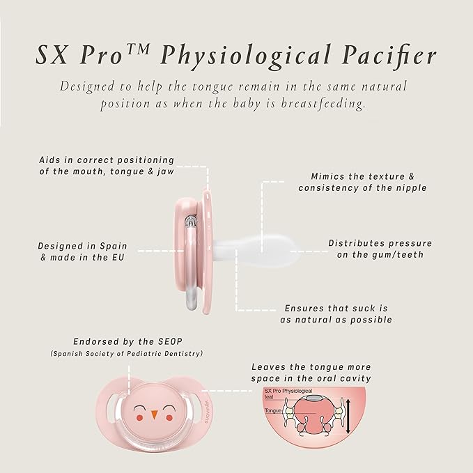 Suavinex Bonhomia SX PRO Physiological Pacifier, Supports Breastfeeding Babies, Pacifiers for 18 Months and Up, Baby Pacifier, Baby Accessories, (Beige)