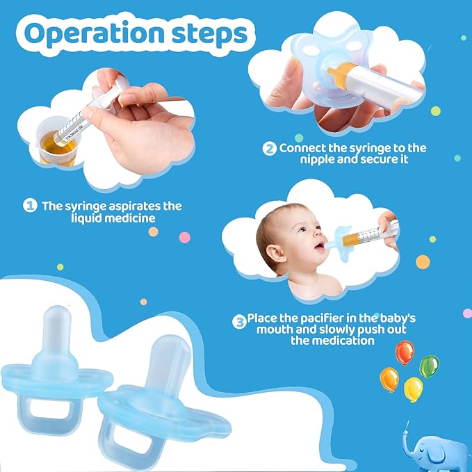 Baby Medicine Dispenser, Baby Medicine Syringe, 0 months and up Baby Pacifiers, 100% Silicone Pacifiers, BPA-Free (Blue)