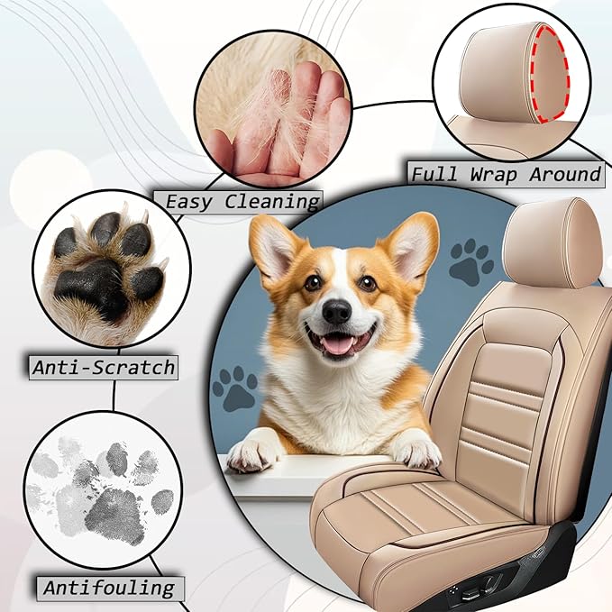 Car Seat Covers for Toyota Camry 2002-2025 | 5-Seats Seat Covers, Waterproof Seat Protectors, Automotive Seat Covers (Full Set with Pillow,Beige)