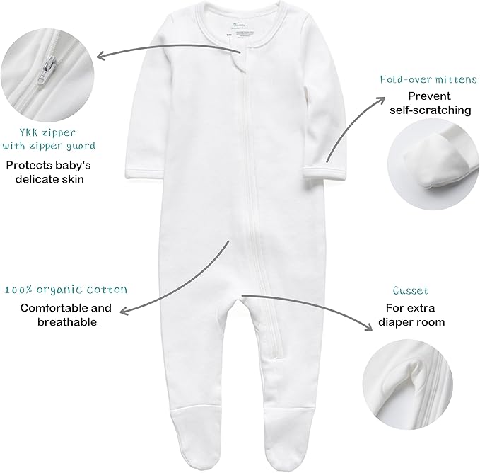 O2 BABY Baby Boys Girls Organic Cotton Zip-Front Sleeper Pajamas, Footed Sleep 'n Play
