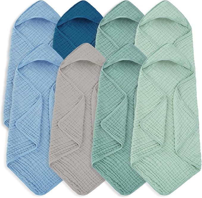 Muslin Hooded Baby Towels 100% Cotton ,Super Soft Muslin Baby Bath Towel - 32 x 32 Inches, Suitable for Newborn and Young Children up to 3 Years Old. (Beige & Green)