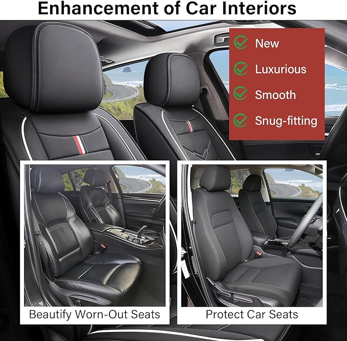 Leather Car Seat Covers Fit for LR Range Rover Evoque 2019-2025, 5 Seater Waterproof and Wear-Resistant Seat Cover Interior Accessories(Full Set,Black&White)