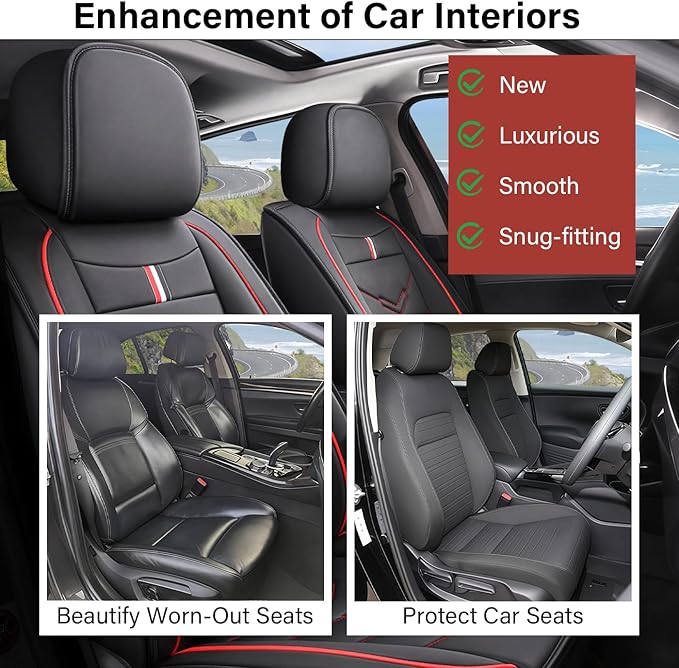 Leather Car Seat Covers Fit for LR Defender 2020-2025, 5 Seater Waterproof and Wear-Resistant Seat Cover Interior Accessories(Full Set,Black&Red)