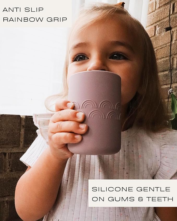 Hippypotamus Silicone Baby Feeding Set - Suction Toddler Plates, Weighted Toddler Cups & Baby-Safe Utensils - 100% Pure Food Grade Silicone - Set of 2 (Sage/Sand)