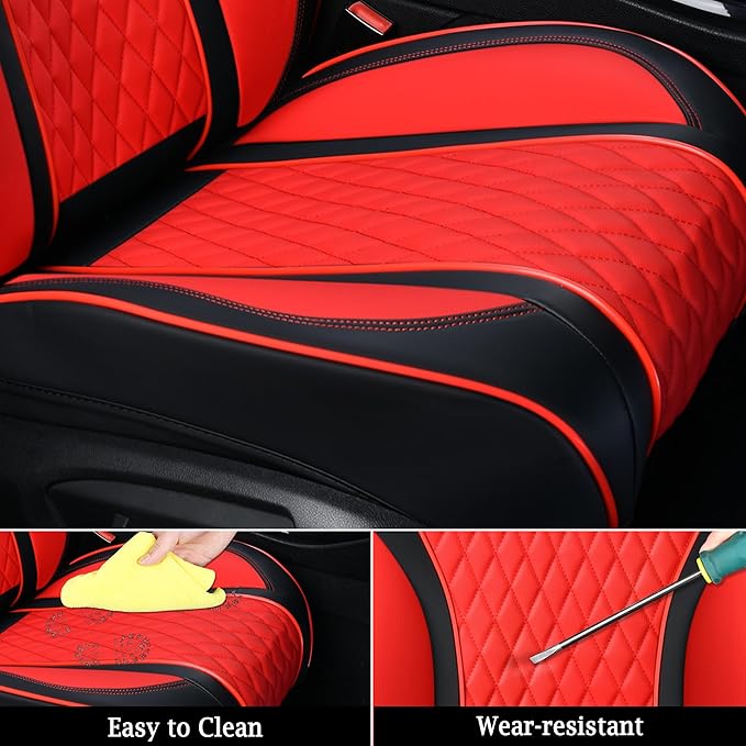 Doogo Front Seat Covers, Leather Seat Covers for Cars,Waterproof Car Seat Protector 2PCS, Auto Driver Seat Cover Accessories Fit for Most SUV Trucks(Black&Red,Front Pair)