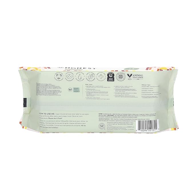 The Honest Company Clean Conscious Multi-Use Wipes | Hypoallergenic + Unscented for Sensitive Skin | Over 99% Water, Compostable, Plant Based, Baby Wipes | Geo Mood, 60 Count