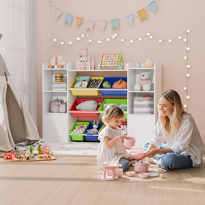 Large Kids Toy Storage Organizer, Toy Organizers and Storag with Bookshelf, Kid Bookshelf and Toy Storage with 6 Storage Cubbies and 8 Storage Bins for Kids' Rooms, Playrooms, and Nurseries