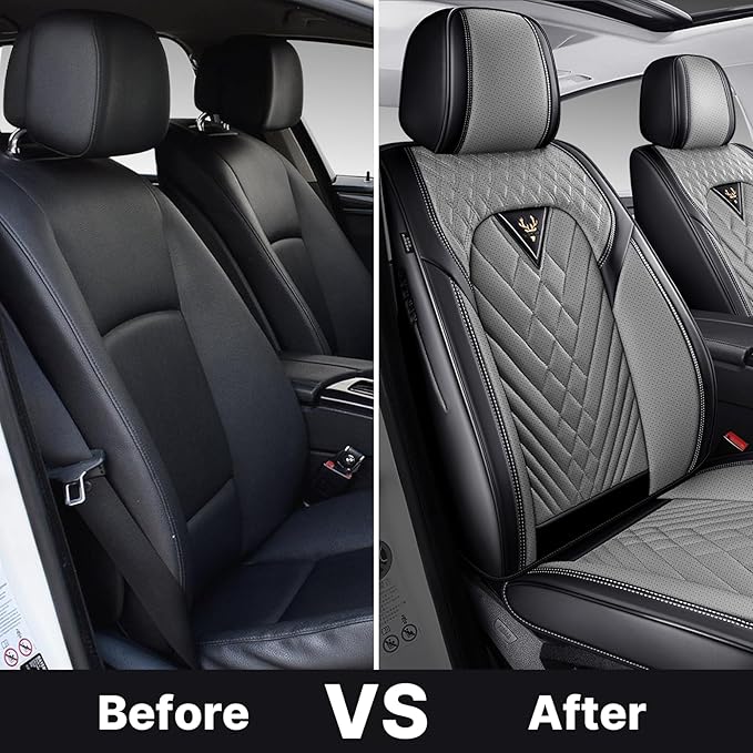 Seat Covers,Car Seat Covers Full Set,Car Seat Cover, Car Seat Covers Front Back Seat Cover,Waterproof Car Seat Cushion,Leather Seat Cover Seat Protector Universal Fit Most Car(5 Seat,Gary&Black)