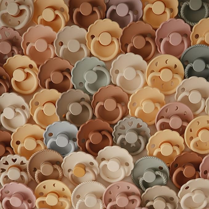 FRIGG Daisy Natural Rubber Baby Pacifier | Made in Denmark | BPA-Free (Croissant/Portobello, 6-18 Months) 2-Pack