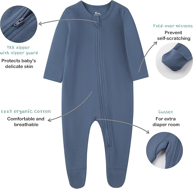 O2 BABY Baby Boys Girls Organic Cotton Zip-Front Sleeper Pajamas, Footed Sleep 'n Play