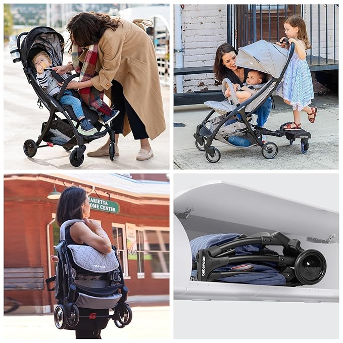 Beberoad Love R2 Small Travel Stroller - Foldable, Lightweight, Baby Stroller for Airplane - Infant to Toddler - Adjustable Backrest, Cup Holder, Waterproof Canopy, Denim Blue
