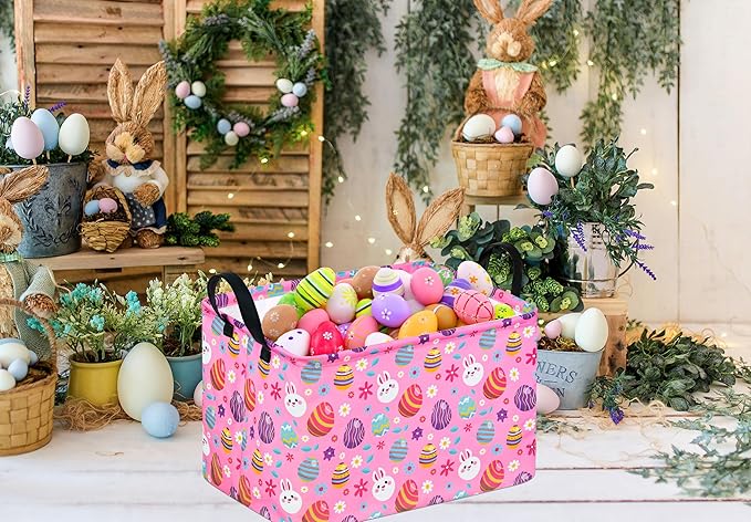 Easter Gift Basket Eggs Storage Basket Kids Toys Storage Basket Organizer Box Clothes Laundry Hamper Bunny Nursery Basket with Handles