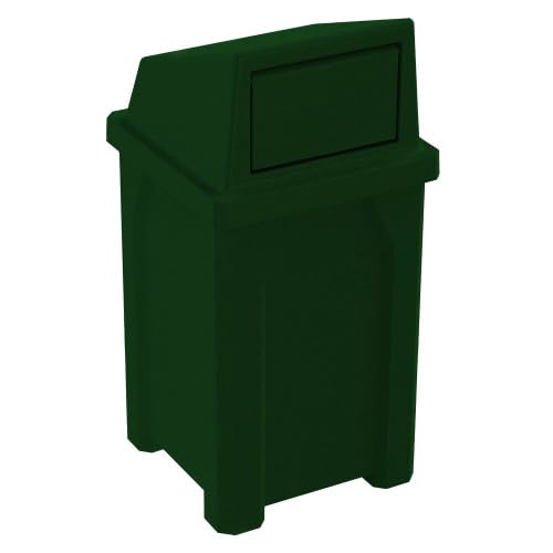 32 Gallon Square 100% Recycled Plastic Heavy Duty Outdoor Trash Can with Push Lid - Great for Schools and Businesses - Green Granite