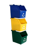 Multi Bin Recycling System with Three Stackable 6 Gallon Recycle Bins to Build Your Recycling Center for Offices, Kitchen, Garages, Businesses - (3 Pack, Blue/Yellow/Green)