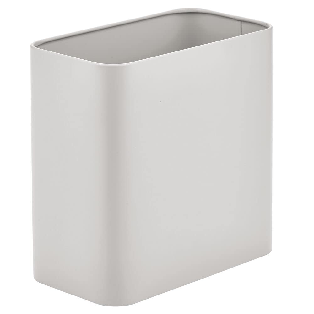 mDesign Small Metal 2.4 Gallon Trash Can Wastebasket Garbage Bin for Bathroom, Light Gray, Pack of 1