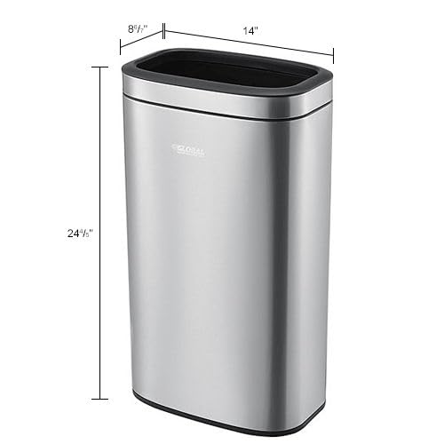 Global Industrial 8 Gallon Stainless Steel Slim Open Top Receptacle