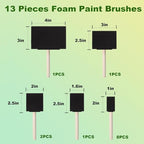 13 Pcs Foam Paint Brushes 5 Sizes, Touch Up, DIY Craft Projects - Image 2