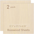 2 Pack Plywood Sheets, 17.1" x 17.1"x 0.15" Basswood Sheets | 4mm Basswood by Hosifiy
