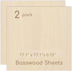 2 Pack Plywood Sheets, 17.1" x 17.1"x 0.15" Basswood Sheets | 4mm Basswood by Hosifiy