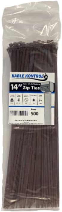 Kable Kontrol Brown Zip Ties 14 Inch 500 Pcs, 50 Lbs Tensile Strength, by KABLEKONTROL%C2%AE