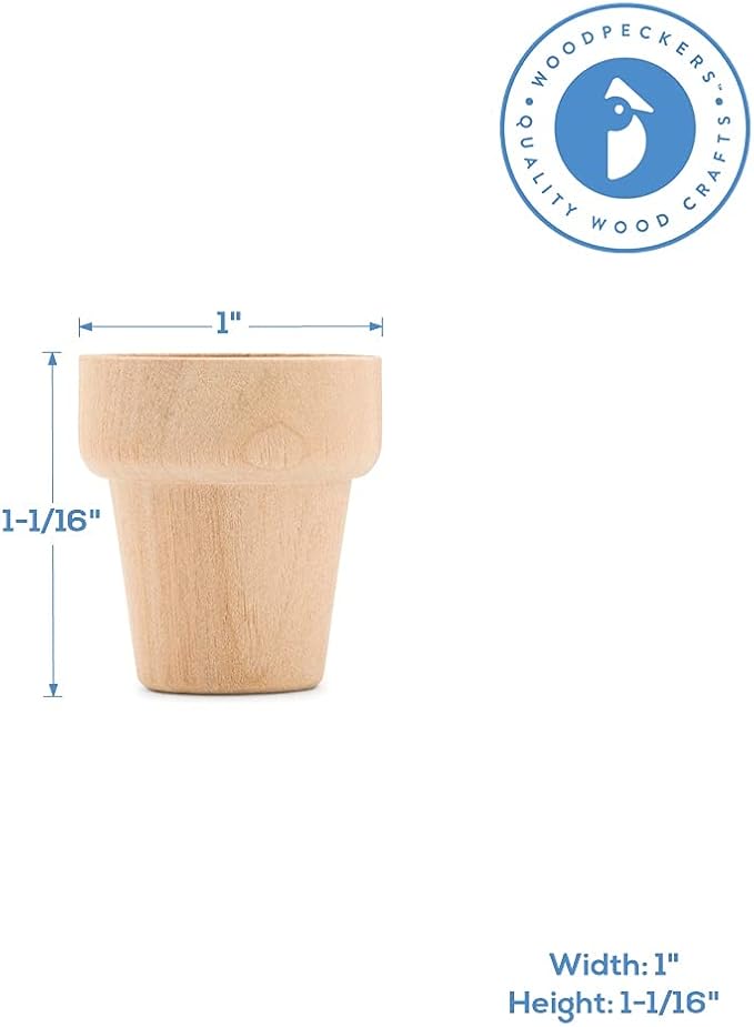 Woodpeckers Small Wooden Flower Pot 1-1/6 x 1-inch, 1 Flower Pots to Paint & - Image 3
