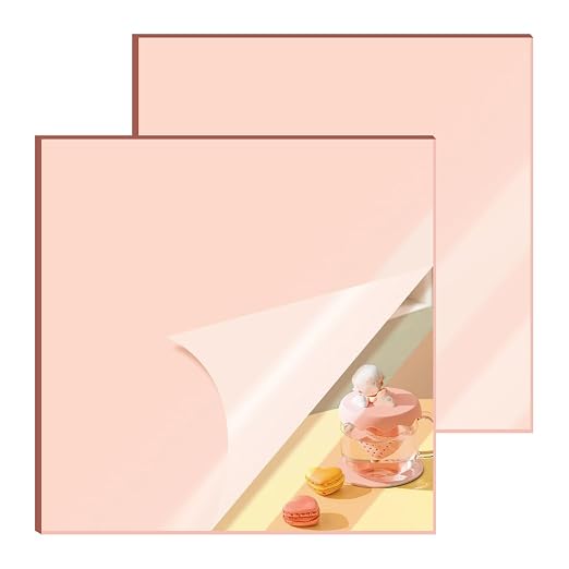 2 Pcs 12 x12 Inch Rose Acrylic Mirror Sheet, 1/8 Inch Thick Opaque Glossy Mirror by CEUQIESO