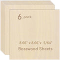 6 Pack Plywood Sheets, 8.66" x 8.66"x 5/64" Basswood Sheets | 2mm Basswood by Hosifiy