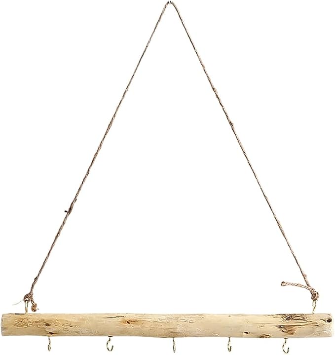 15 Inch 5 Hook Driftwood Wall Hanging Wall Mounted Jewelry Holder Decor Natural by SOFPLATE
