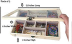 2 Pack Unfinished Wood Box, Glass Lid, 14 Compartment Jewelry Organizer | - Image 5