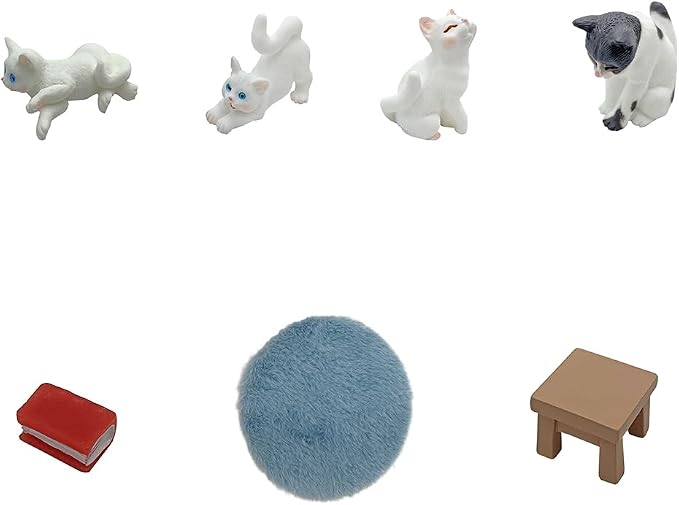 Dollhouse Cats w/ 1/12 Scale Accessories Mini Furniture Model Wooden Miniature - Image 2