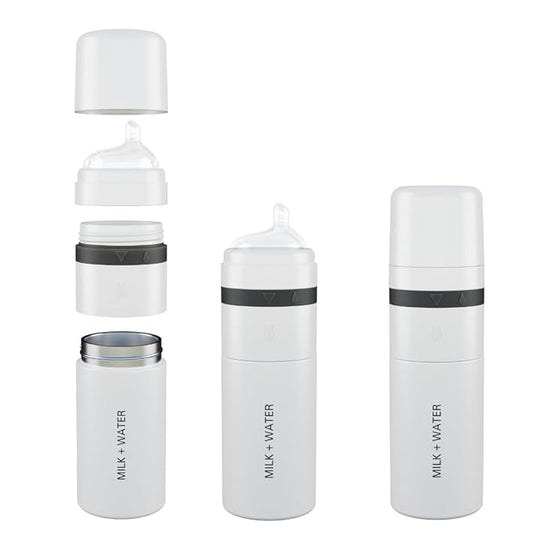 MILK & WATER All in One Baby Bottle & Baby Formula Dispenser On The Go, 9oz - Keeps Water Warm & Formula Fresh - Baby Formula Mixing Bottle with Anti Colic Nipple - Leak-Proof - 3+ Months (White)