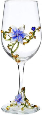 Simcat Handmade Painted Enamel Flower Glass Wine Glasses Transparent Refined by Simcat
