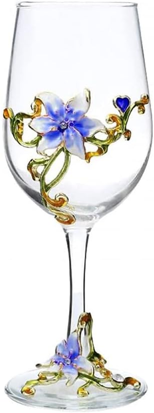Simcat Handmade Painted Enamel Flower Glass Wine Glasses Transparent Refined by Simcat
