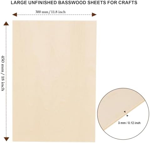 12 Pack Basswood Sheets for Crafts 12"x18"x1/8'', 3mm Thick Plywood for Laser - Image 2