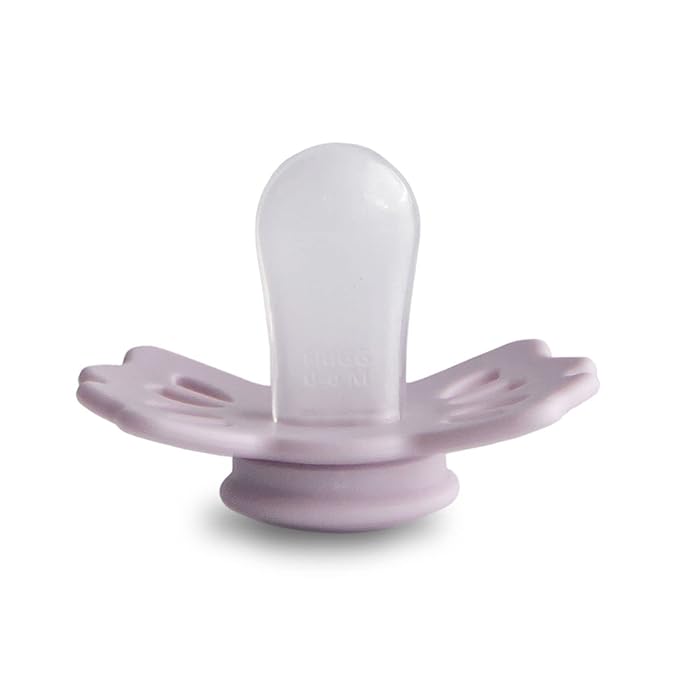 FRIGG Lucky Symmetrical SilkySoft Silicone Baby Pacifier | Made in Denmark | BPA-Free (Soft Lilac/Pretty in Peach, 0-6 Months)