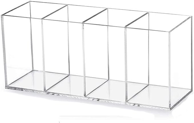 HSYMQ Acrylic Pen Holder 4 Compartments Clear Pencil Holder Organizer Makeup by HSYMQ