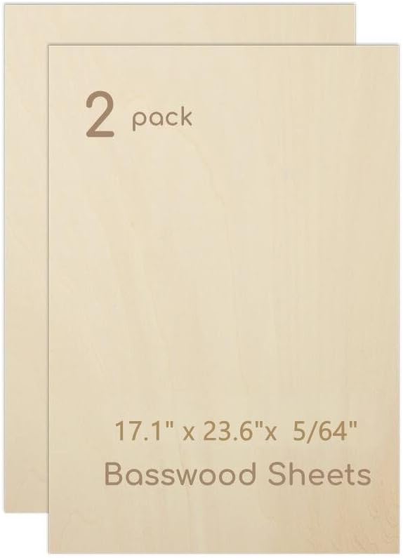 2 Pack Plywood Sheets, 17.1" x 23.6"x 5/64" Basswood Sheets | 2mm Basswood by Hosifiy