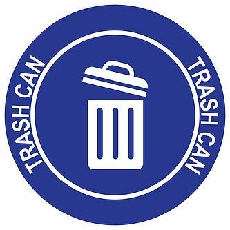 "Trash Can" Durable Laminated Vinyl Floor Sign- Sign by Graphical Warehouse- 5S Safety and Security Signage, Visual Communication Tool (38", Blue/White)