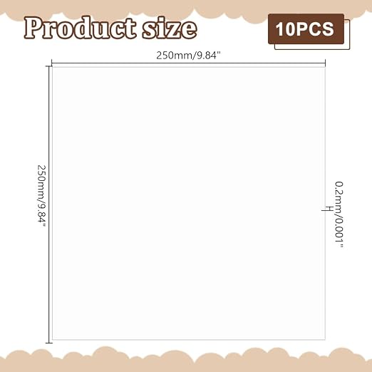 AHANDMAKER 10 Sheets Clear PET Sheet 9.84 x 9.84 Inch Transparent 0.2mm Thin - Image 2