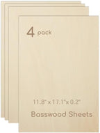 4 Pack Plywood Sheets, 11.8" x 17.1"x 0.2" Basswood Sheets | 5mm Basswood Craft by Hosifiy