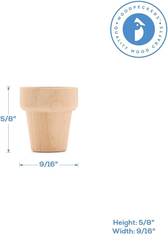 Woodpeckers Mini Wood Flower Pot 5/8-inch x 9/16-inch, Small Flower Pot - Image 5