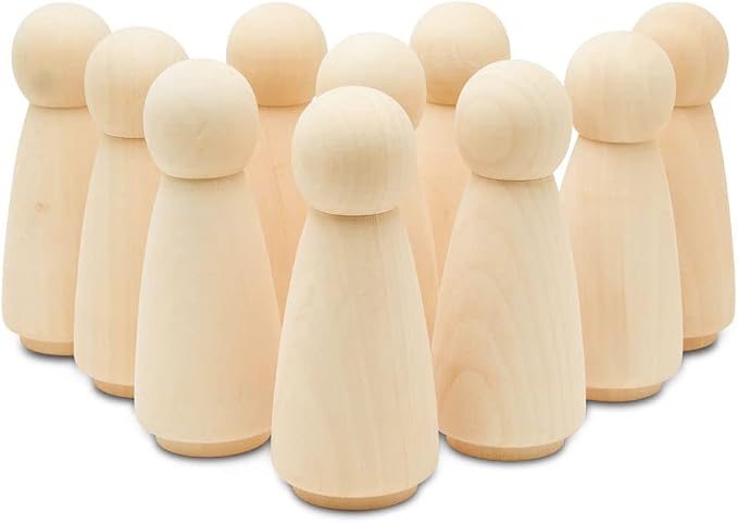 Wood Peg Dolls, 5.5 Inch Large Mom/Angel Shape Wood Peg People, Strong Birch by Woodpeckers