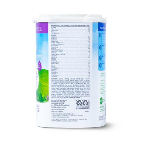 Happy Baby Organics Stage 1 A2 Infant Formula, 0 12 Months, Milk Based Organic Baby Formula Powder with A2 Milk, Probiotics & Prebiotics for Immune & Digestive Support, 22.9 Ounce (Pack of 2)