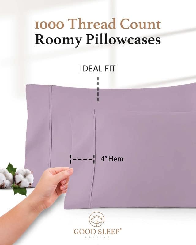 1000 TC Lavender Standard Pillowcases Set of 4 100% Egyptian Cotton Pillow Cases - Image 3
