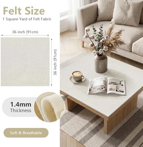 Ivory Felt Fabric 36'' X 36'', 1.4mm Large Felt Sheets Soft Durable Crafts Felt - Image 2