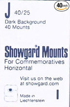 Pre-Cut Black Stamp Mounts Size J40/25 by Showgard