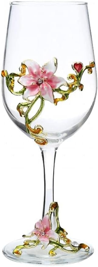 Simcat Handmade Painted Enamel Flower Glass Wine Glasses Transparent Refined by Simcat