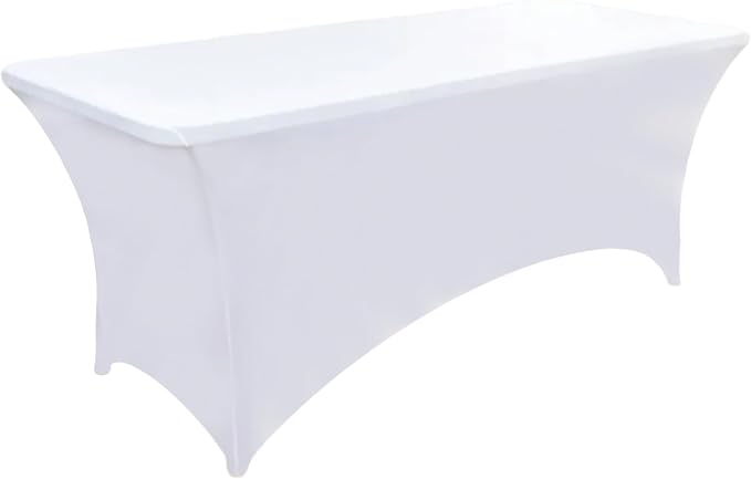 2-Pack 8ft White Spandex Table Covers - Image 8