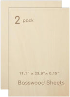 2 Pack Plywood Sheets, 17.1" x 23.6"x 0.15" Basswood Sheets | 4mm Basswood by Hosifiy
